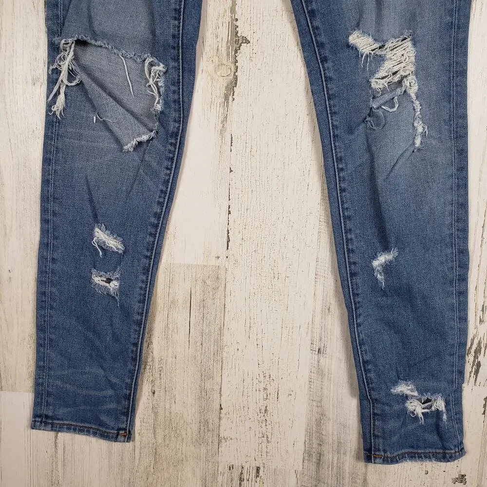 D-ID New York Destroyed Medium Wash Blue Denim Skinny Jeans Women's Size 26